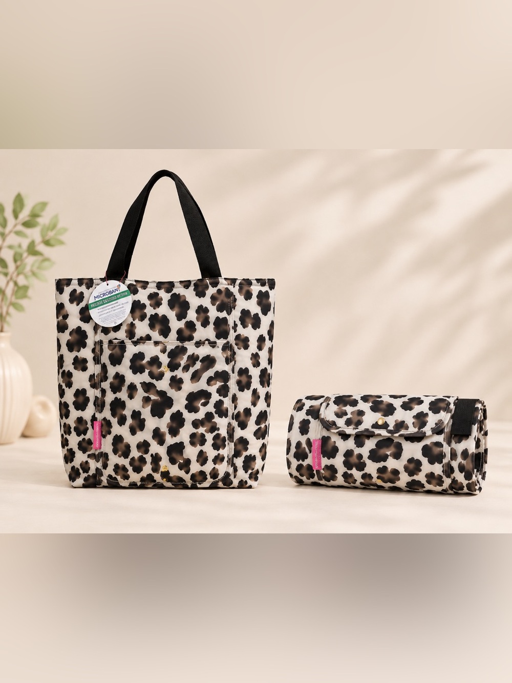 Isaac Mizrahi Live Insulated Foldable Reusable Tote Bag Leopard Print
